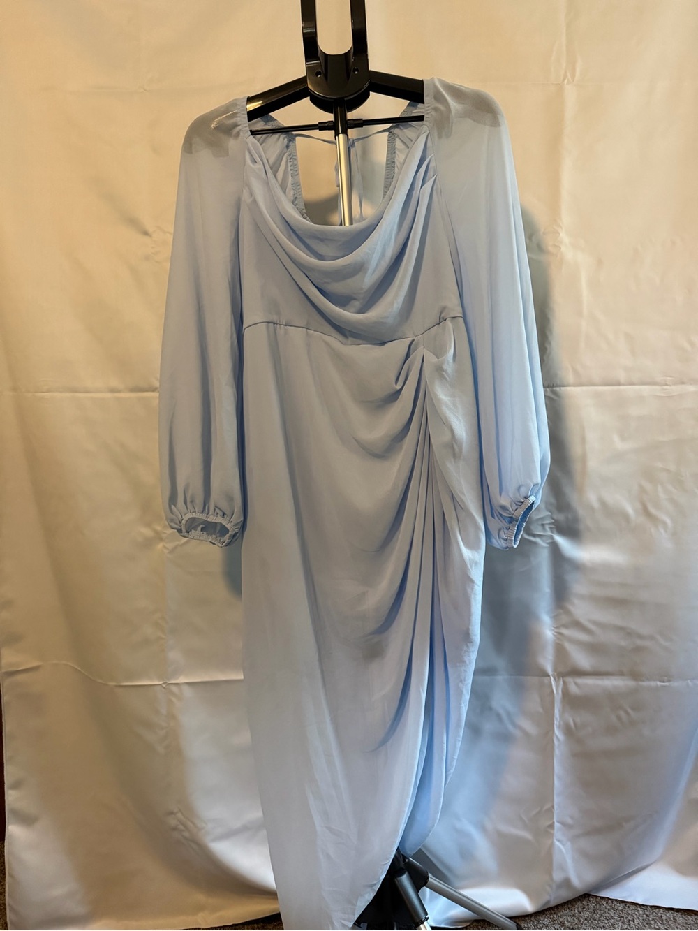 Light Blue Draped Cowl Neck Women's Dress